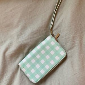 Teal and White checkered wallet